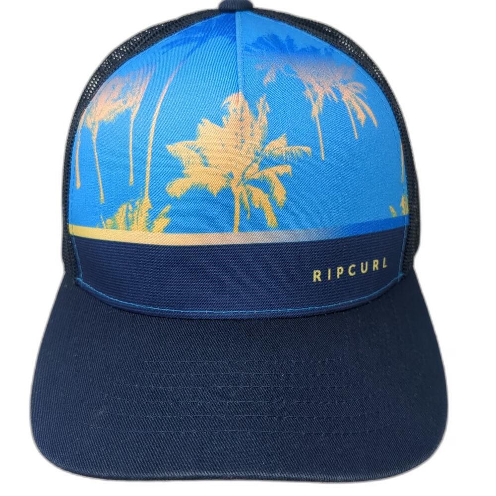 Rip Curl Trucker Hat Blue One Size Snapback Palm Tree Sunset Surf Mesh Back